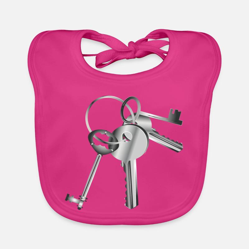 clés argentées sur un porte-clés - Bavoir bio Bébé - fuchsia