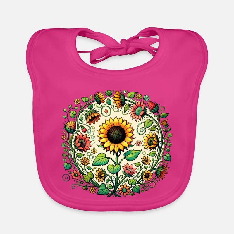 Mandala circulaire du tournesol - Bavoir bio Bébé - fuchsia