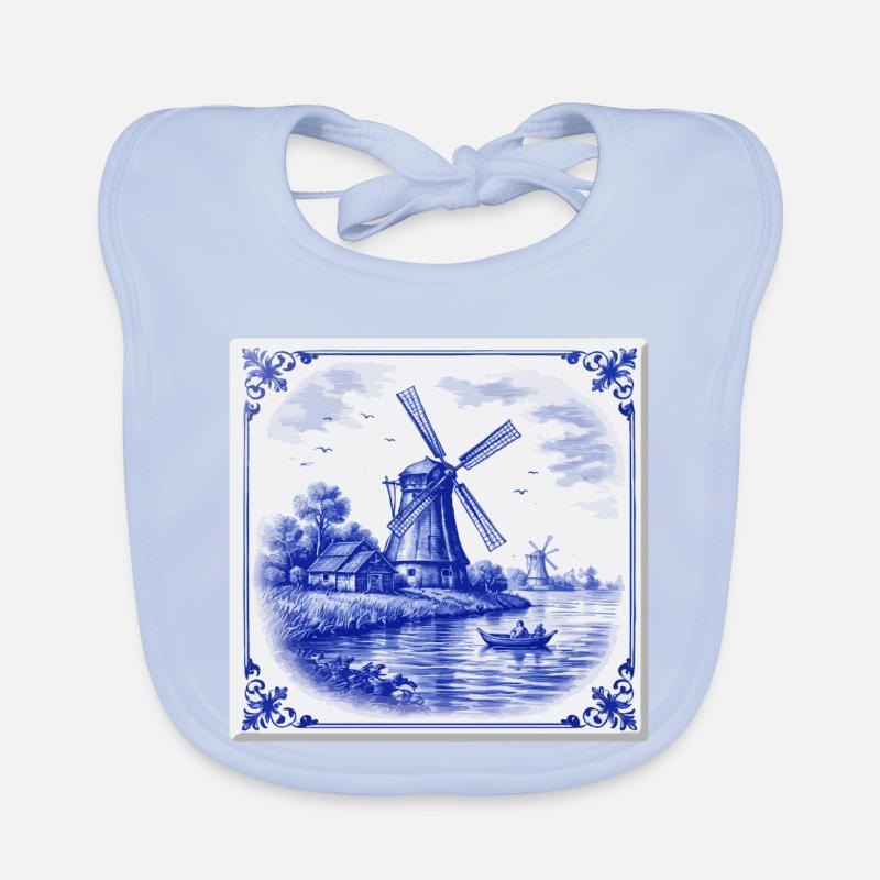 Delfter Windmühle am See Baby Bio-Lätzchen