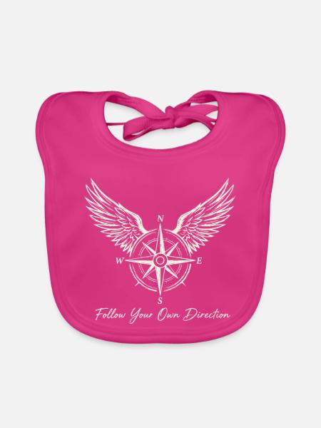 Follow Your Own Direction Winged Compass Travel  - Baby Bio-Lätzchen - Fuchsia - Vorne
