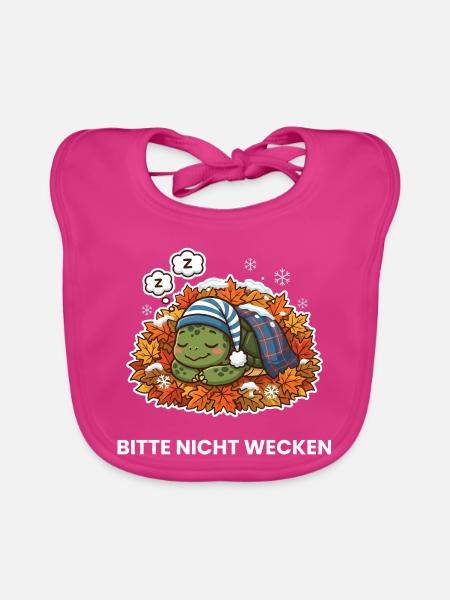 Schlafende Schildkröte im Herbstlaub - Baby Bio-Lätzchen - Fuchsia - Vorne