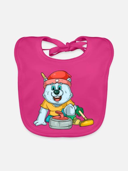 Eisbären Curling - Baby Bio-Lätzchen - Fuchsia - Vorne