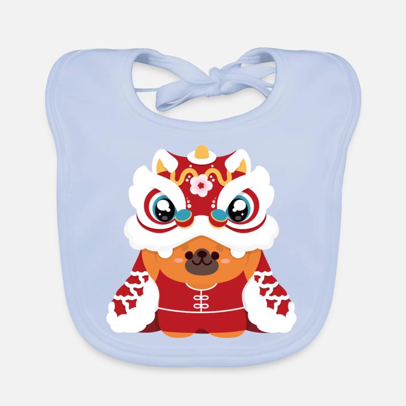 Chinese New Year - Lion Dance German Shepherd Organic Baby Bibs