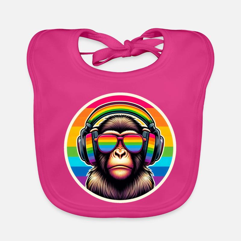 Affe Kopfhörer Brille Regenbogen bunt Baby Bio-Lätzchen