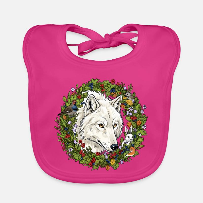 Loup blanc de la forêt dans une couronne de fleurs Bavoir bio Bébé