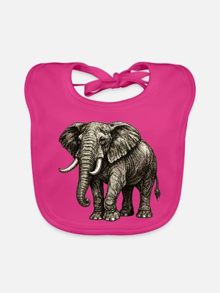 Vintage Elefant Illustration – Kraft & Natur - Baby Bio-Lätzchen - Fuchsia - Vorne