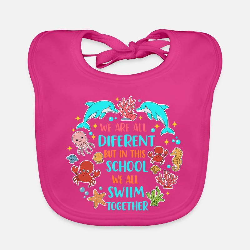 Dans cette école, nous nageons ensemble Schule Spruch Bavoir bio Bébé