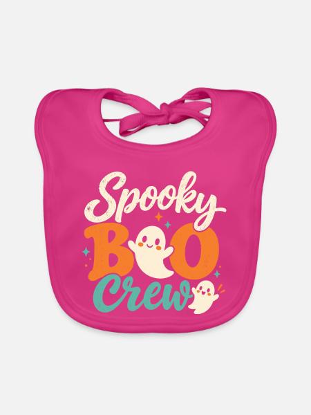 Spooky Boo Crew Retro Halloween-Geister - Baby Bio-Lätzchen - Fuchsia - Vorne