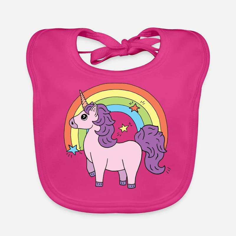 Licorne Elsbeth devant un arc-en-ciel - Bavoir bio Bébé - fuchsia