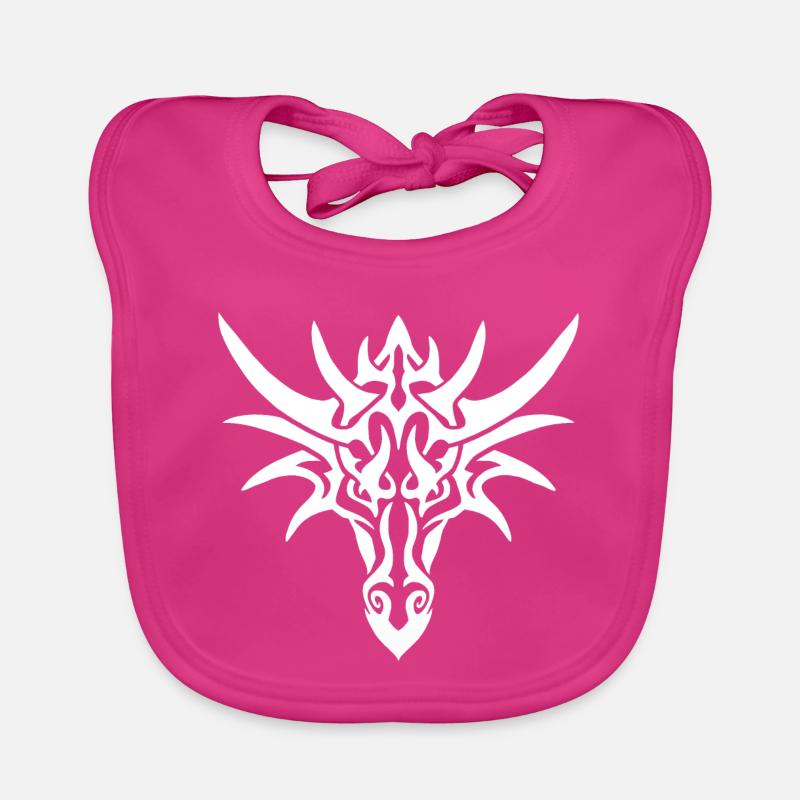 Dragon blanc tribal - Bavoir bio Bébé - fuchsia