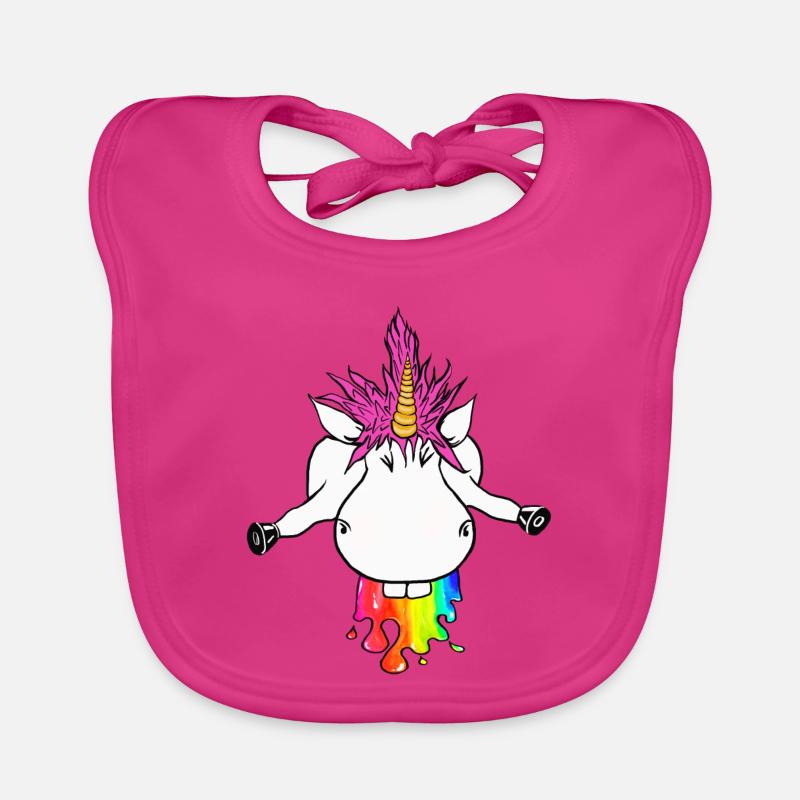 Licorne arc-en-ciel Éclaboussure de couleur Arc-en-ciel Vomir - Bavoir bio Bébé - fuchsia