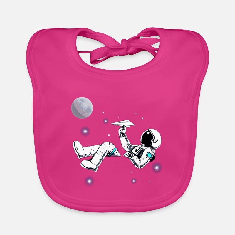 Astronaute. Astronaute qui joue. Avion papier - Bavoir bio Bébé - fuchsia
