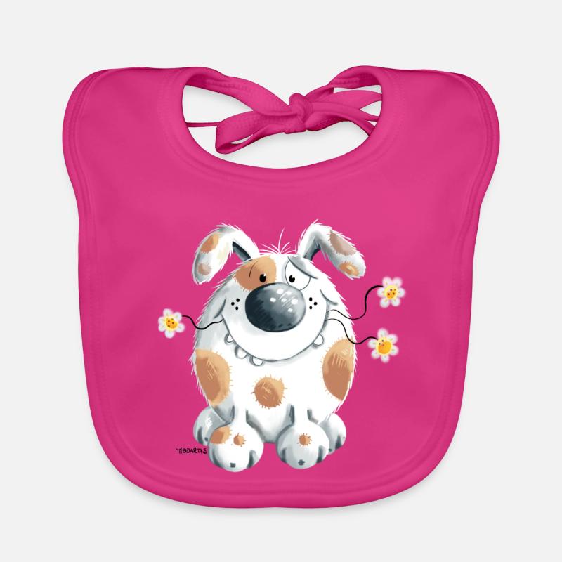 Chien avec la fleur - Bavoir bio Bébé - fuchsia