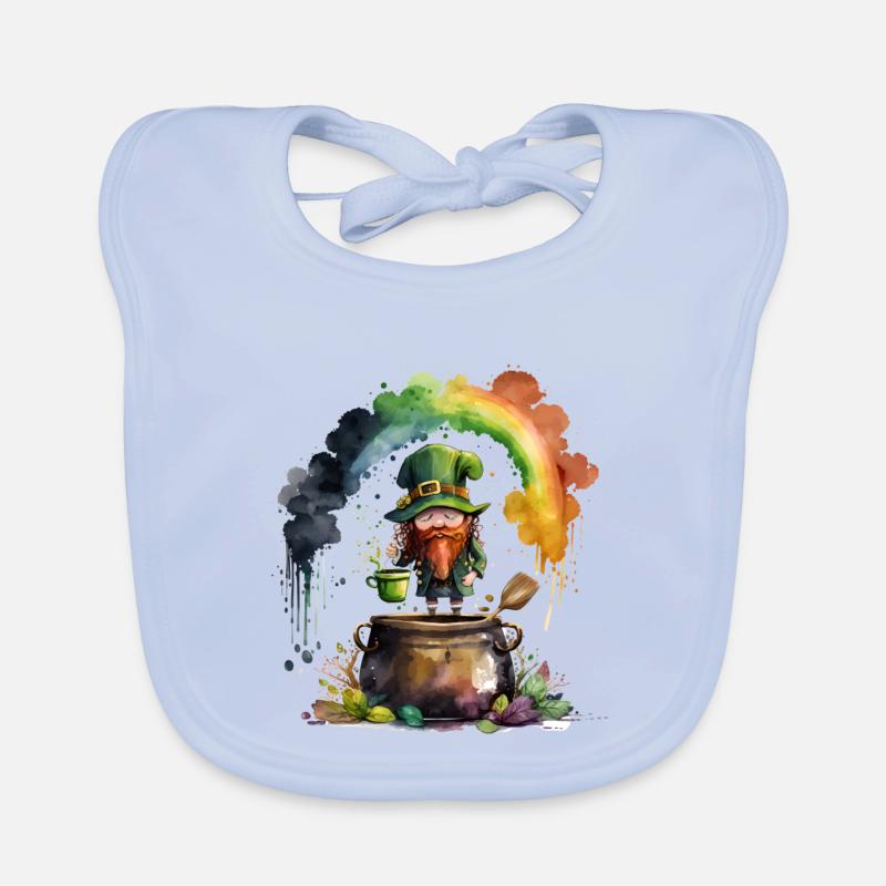 Leprechaun Kobold unter einem Regenbogen Baby Bio-Lätzchen