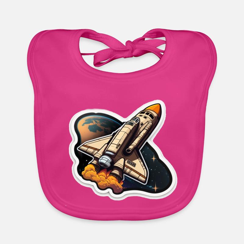 Fusée spatiale - Bavoir bio Bébé - fuchsia