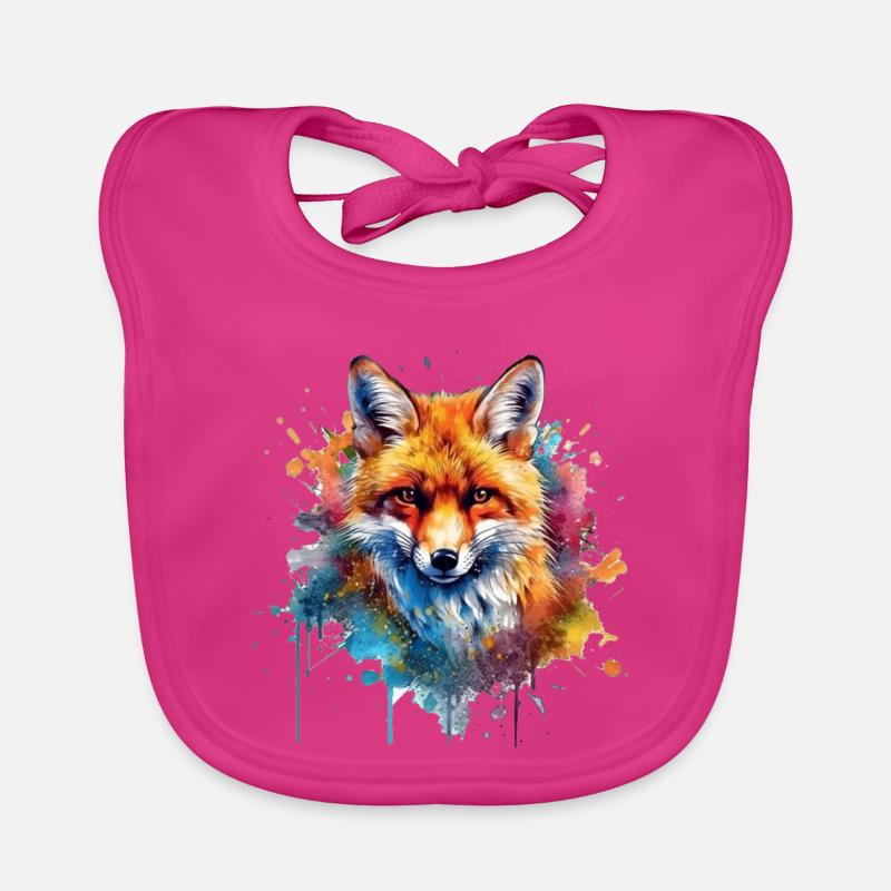 Fuchs Portrait in Farbexplosion Baby Bio-Lätzchen