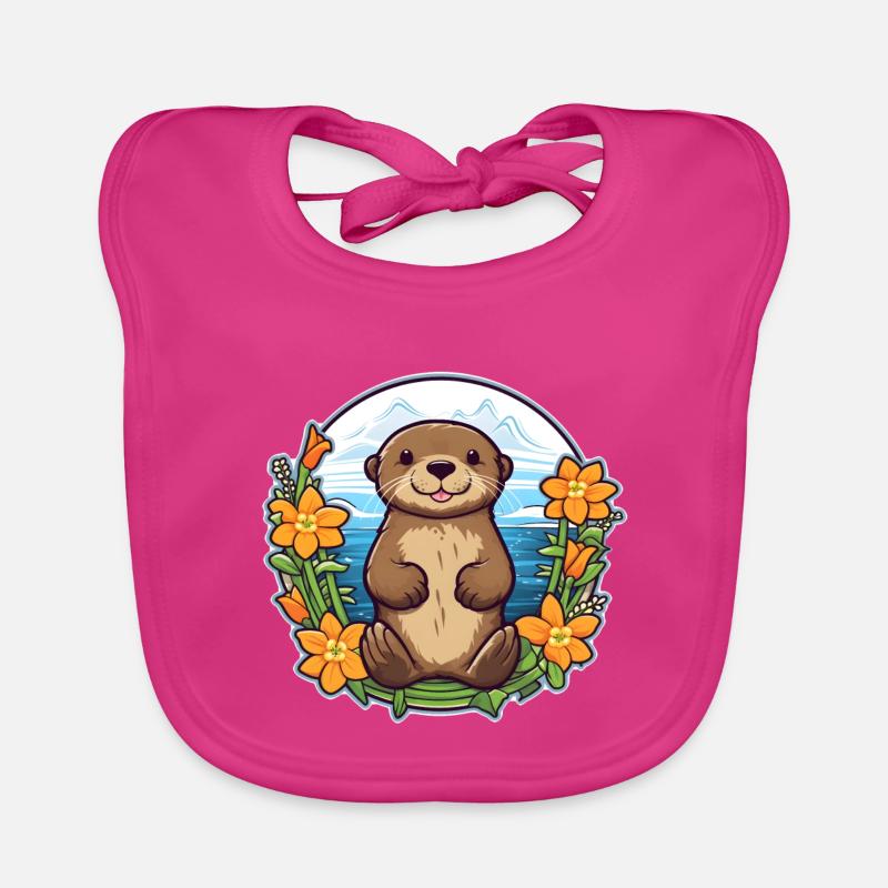 Cute otter design | Summer vibes | flowers Organic Baby Bibs
