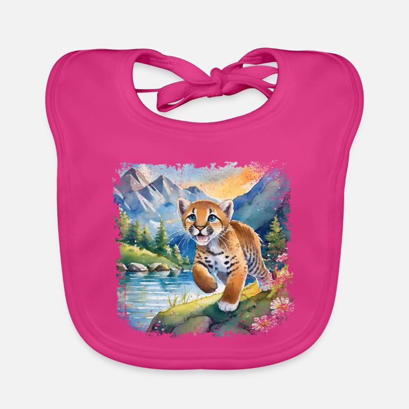 Niedlicher junger Tiger | Kinderbuchstil - Baby Bio-Lätzchen - Fuchsia