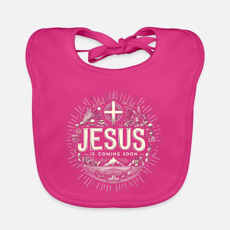 Jesus kommt bald Strahlenkranz - Baby Bio-Lätzchen - Fuchsia