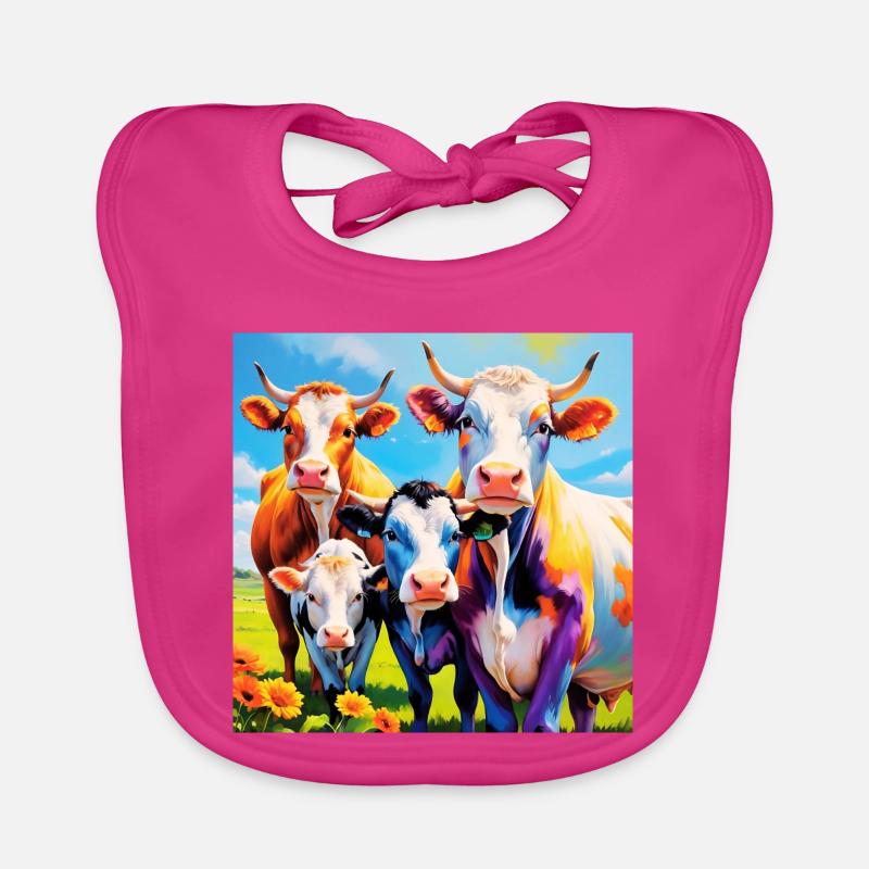 Conception de troupeau de vaches aux couleurs vives - Bavoir bio Bébé - fuchsia