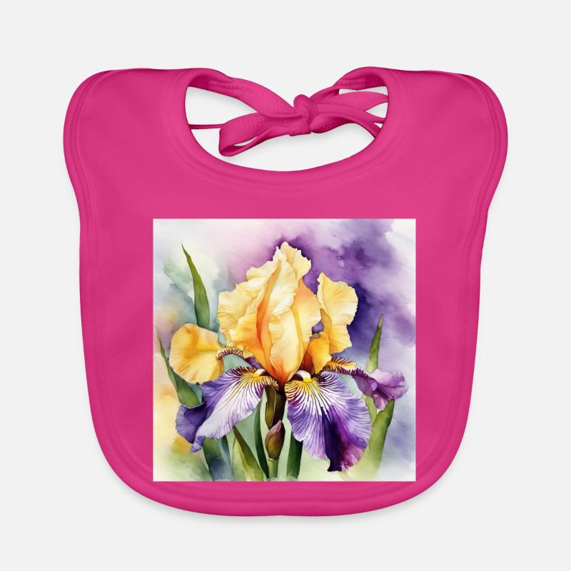 Iris iris violet orange | Conception à l’aquarelle Bavoir bio Bébé