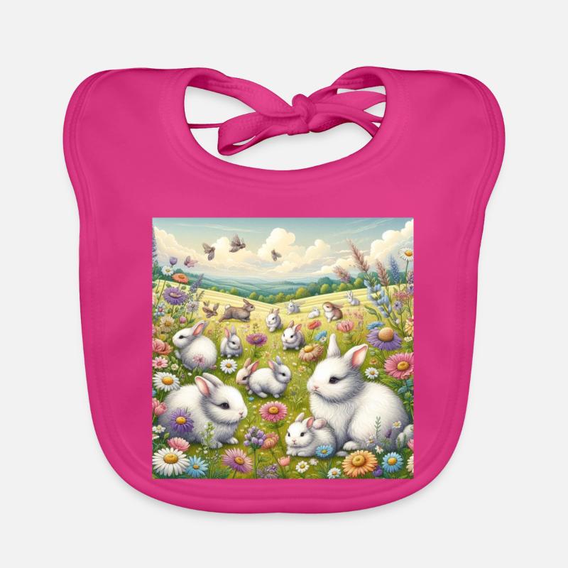 Lapins dans un champ de fleurs Bavoir bio Bébé