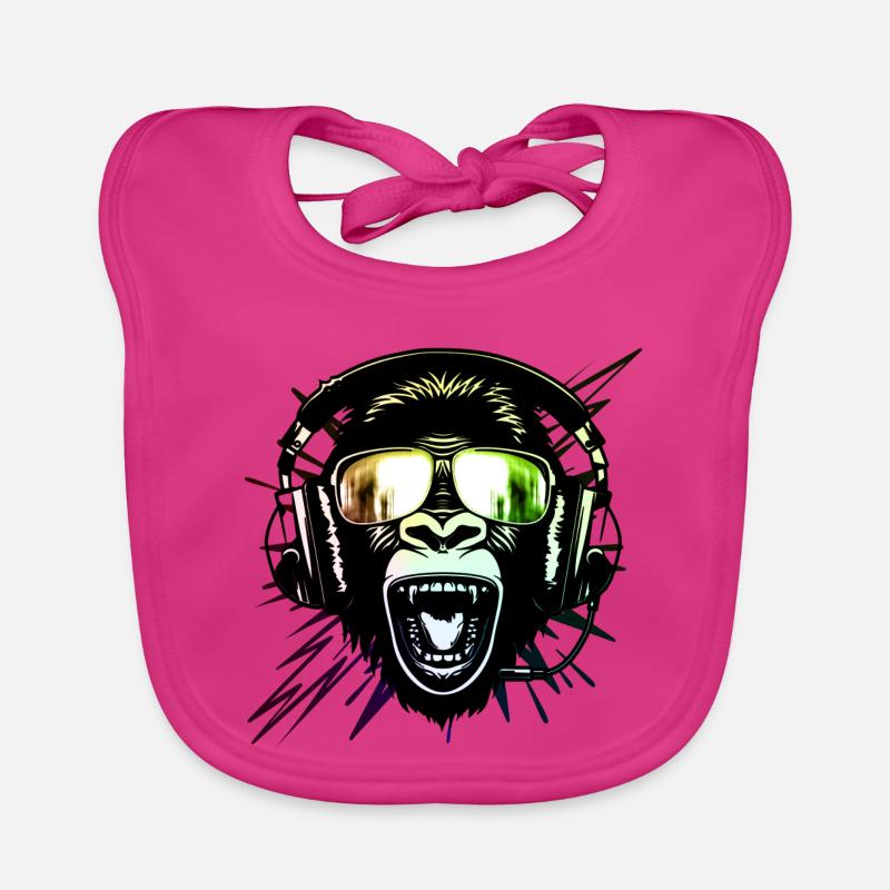 Affe mit Neonbrille - Baby Bio-Lätzchen - Fuchsia