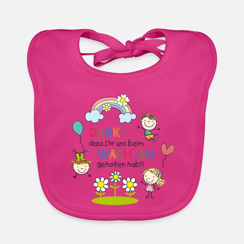 Spruch Abschied | Kinder - Regenbogen - Blumen  - Baby Bio-Lätzchen - Fuchsia