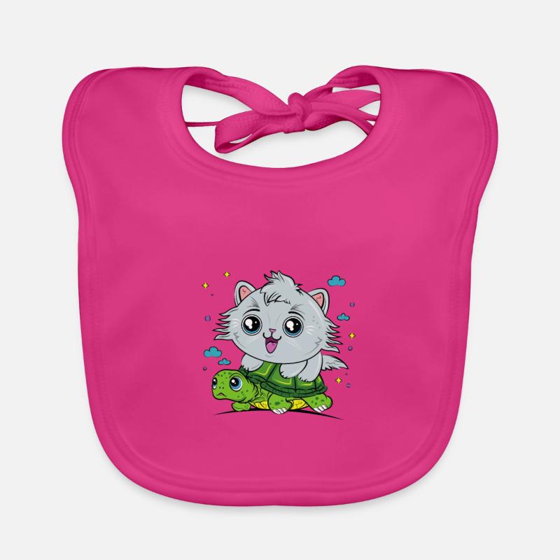 Katze auf Schildkröte - Baby Bio-Lätzchen - Fuchsia