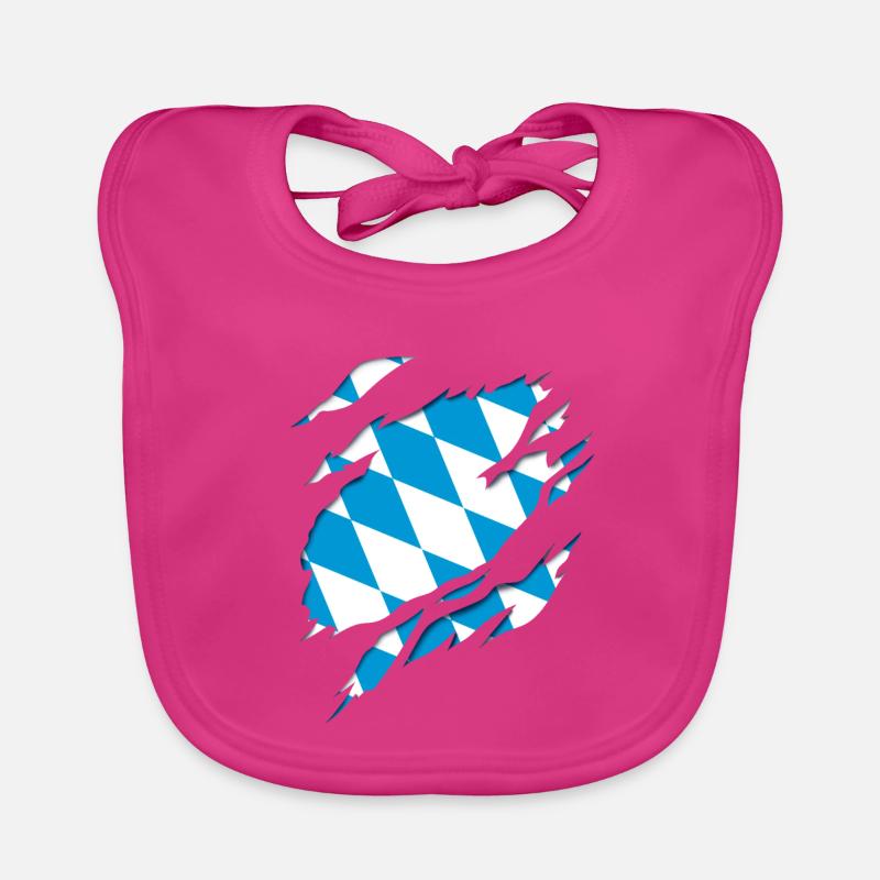 Drapeau et armoiries de la Bavière, effet de déchirure 3D. Bavoir bio Bébé
