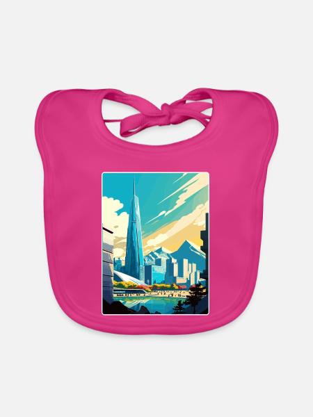 Séoul Corée du Sud Affiche de voyage Peinture Souvenir WPA - Bavoir bio Bébé - fuchsia - Devant
