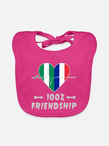 Nigeria and France 100% friendship - Organic Baby Bibs - fuchsia - Front