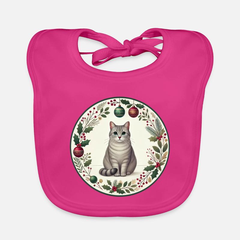 Weihnachtsmotiv mit Katze Vasili Baby Bio-Lätzchen