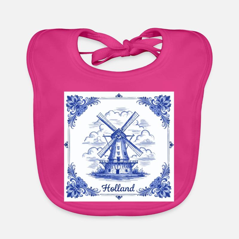 Delft blue windmill tile Organic Baby Bibs