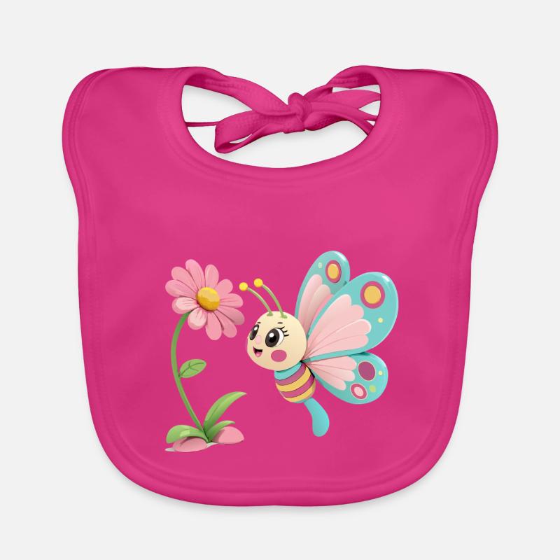Papillon joyeux face à une fleur Bavoir bio Bébé