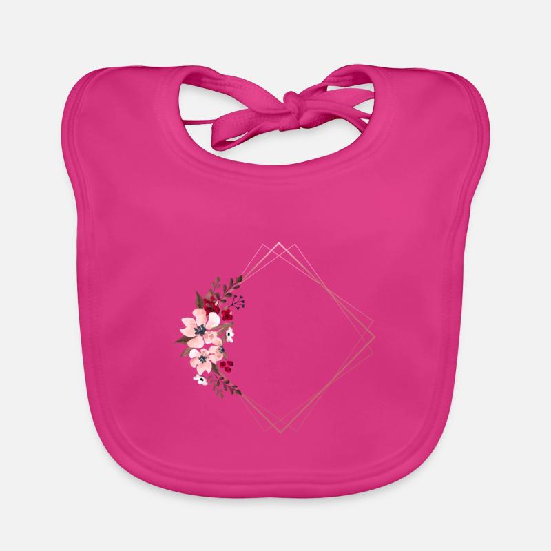 Flowers in Rectangular Frame / Pink Tones - Organic Baby Bibs - fuchsia
