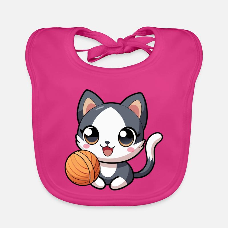 Schwarz-weißes Kawaii-Kätzchen mit Strang Baby Bio-Lätzchen