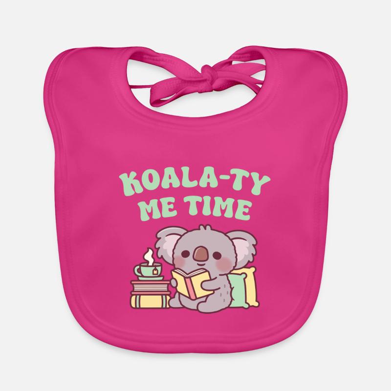 Cute Koala Reading A Book Koala-ty Me Time Pun Organic Baby Bibs