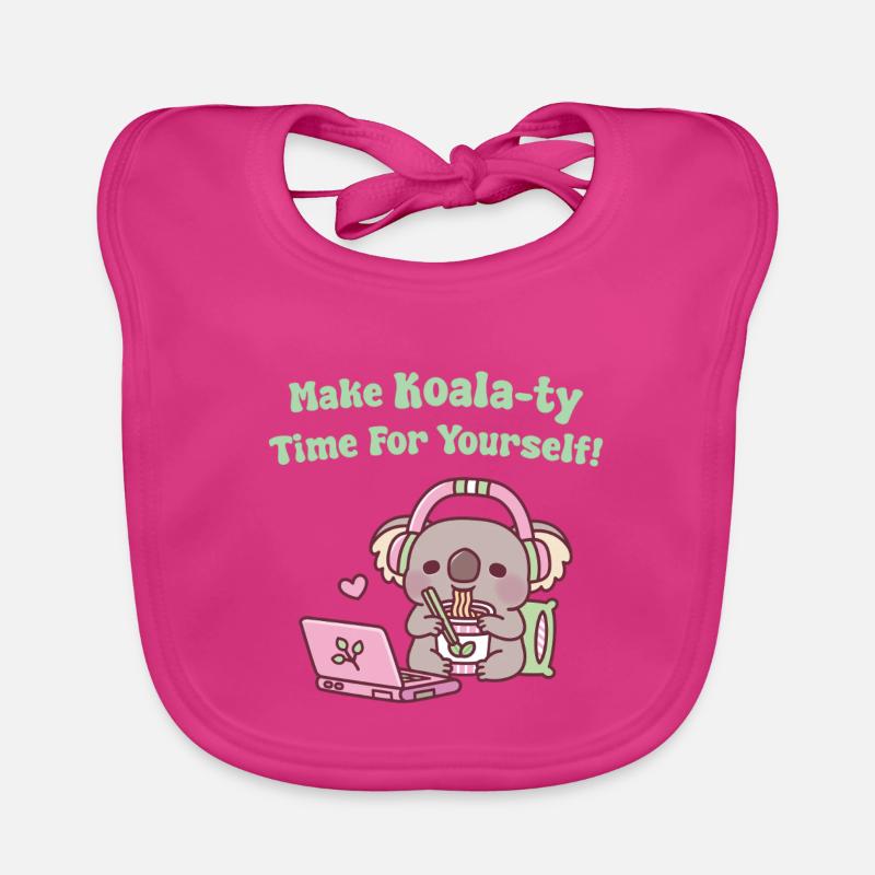 Cute Koala Eating Noodles Make Koala-ty Time Organic Baby Bibs