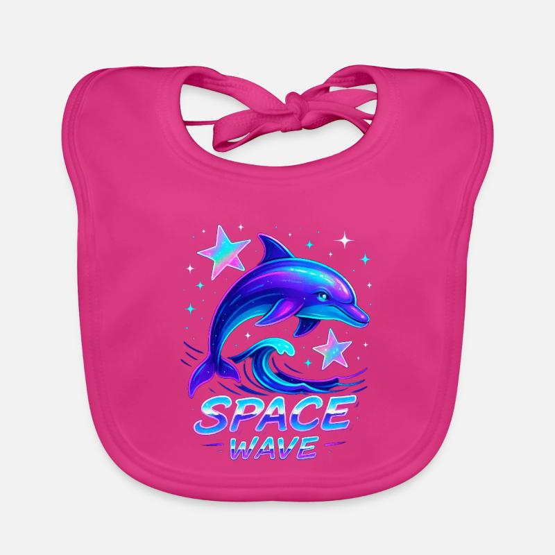 Neon Space Wave Delphin Design - Baby Bio-Lätzchen - Fuchsia