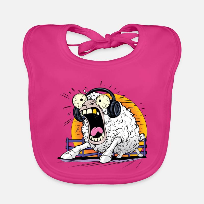 Heulende Schafe mit Kopfhörern - Baby Bio-Lätzchen - Fuchsia