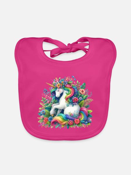 Fleur de licorne à crinière arc-en-ciel - Bavoir bio Bébé - fuchsia - Devant