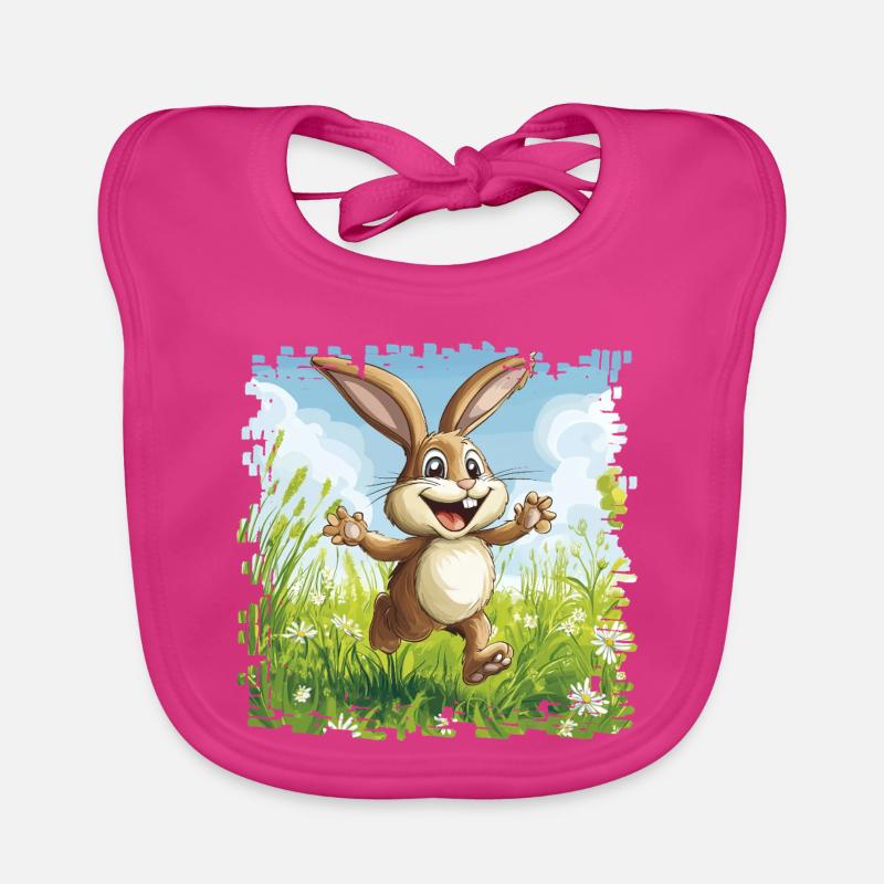Lapin joyeux dans la prairie printanière Bavoir bio Bébé