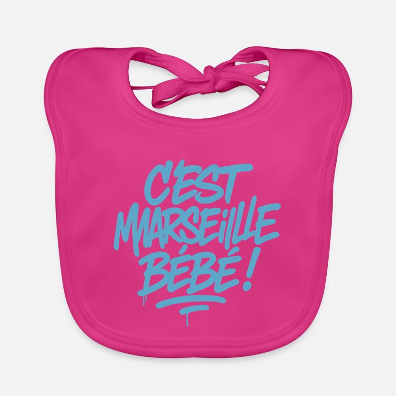 C’est Marseille Bébé – Tag bleu graffiti - Bavoir bio Bébé - fuchsia