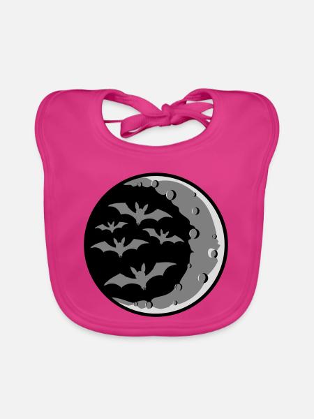 Lots of bats silhouette cool crescent moon night - Organic Baby Bibs - fuchsia - Front