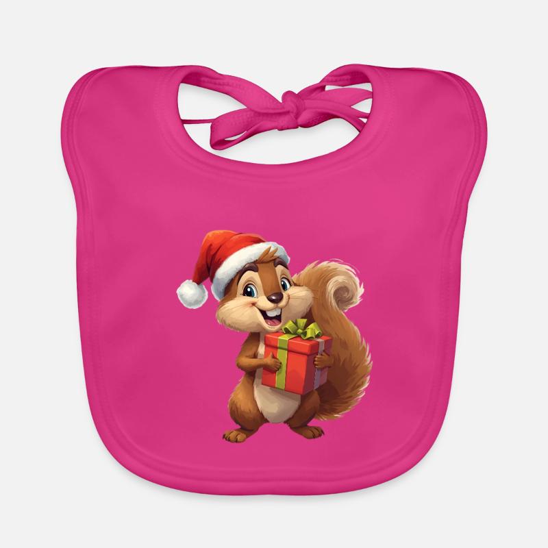 Weihnachts-Eichhörnchen mit Geschenk - Baby Bio-Lätzchen - Fuchsia