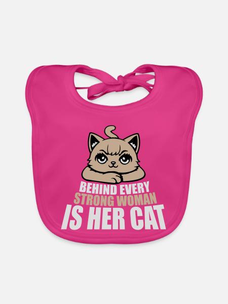 Behind Every Strong Woman Is Her Cat Spruch Katze - Organic Baby Bibs - fuchsia - Front