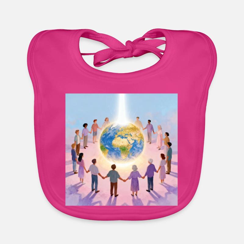 La Terre entourée de communauté - Bavoir bio Bébé - fuchsia