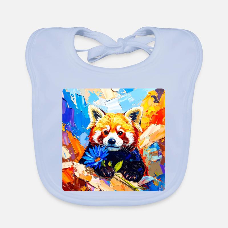 Red Panda Blue Flower Organic Baby Bibs