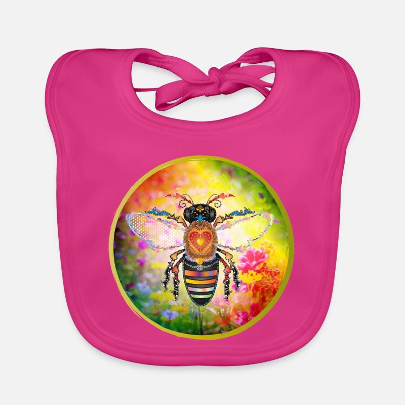 Abeille colorée décorée sur la prairie d’été Bavoir bio Bébé